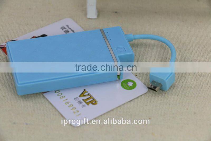 wholesale ultra thin built in cable pocket power bank 800mah
