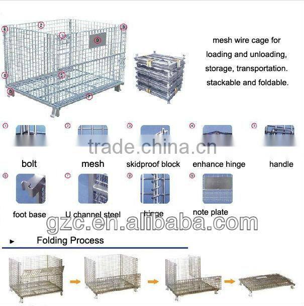 Popular Collapsible Warehouse Cage with 4 Wheels Foldable Metal Wire Container
