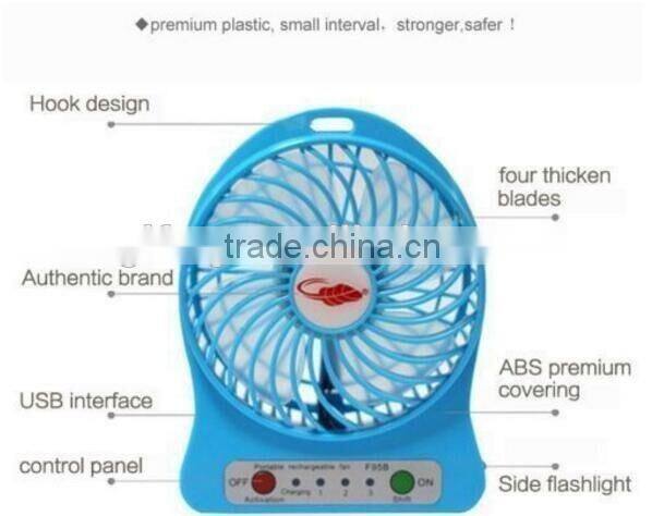 2016 Promotional Mini USB Portable Charging Fan With Led Torch