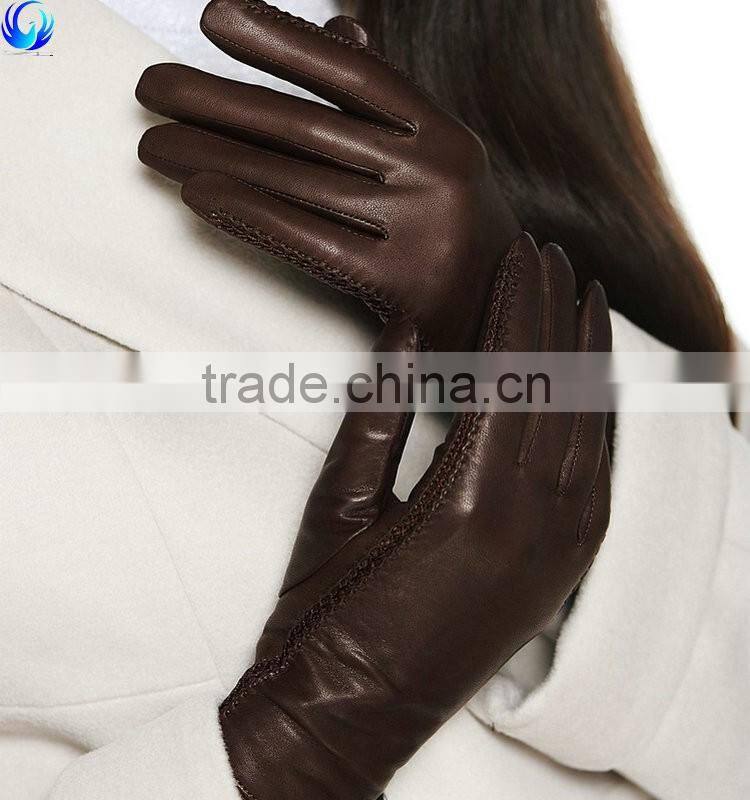 2016 fashion ladies cashmere lined sheepskin leather smart touch gloves
