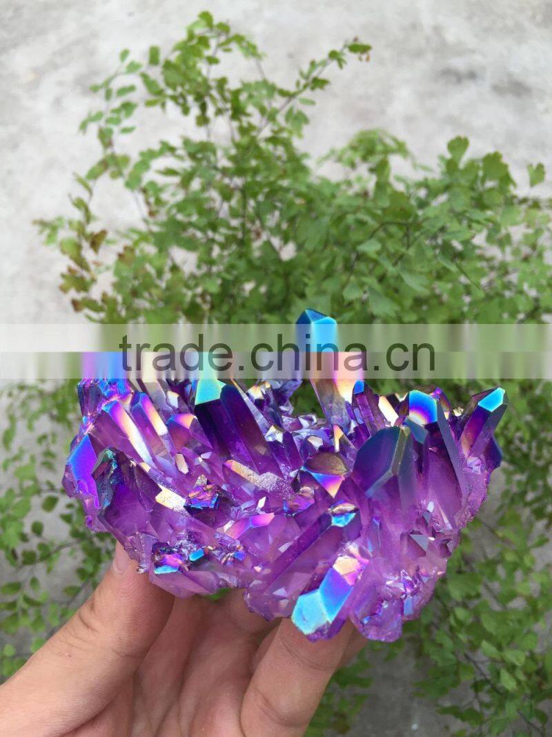 Purple rough crystal stone electroplating Titanium Coating Crystal Cluster Rainbows