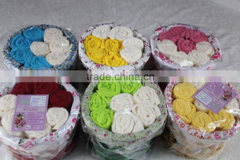 Custom color cotton face towel packed in Willow Basket
