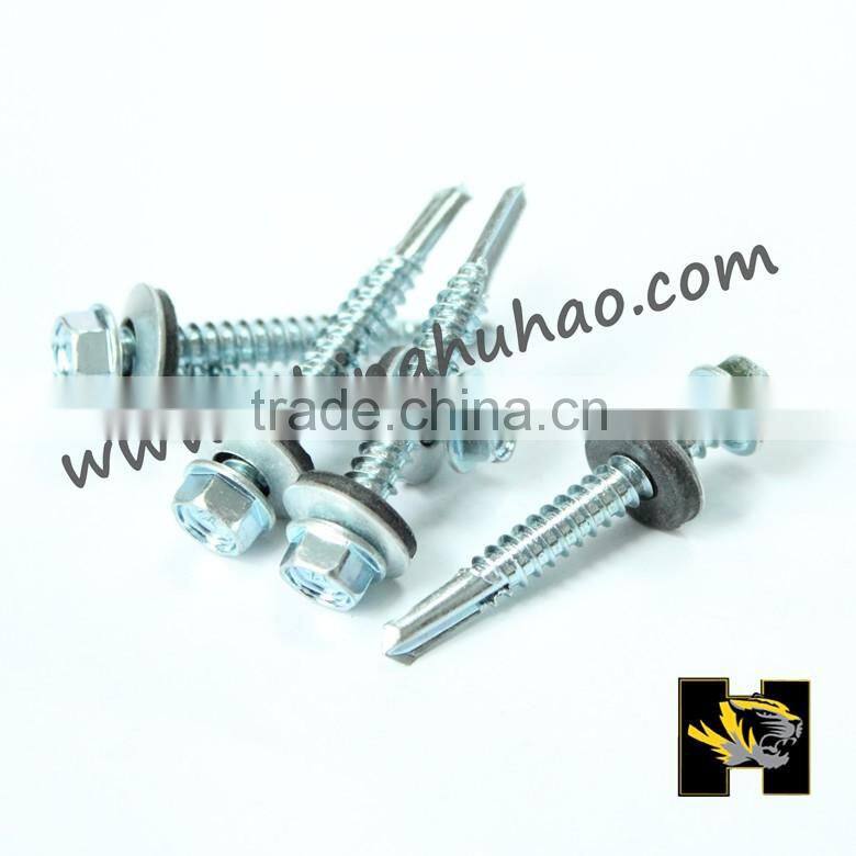 AS 3566 Indented Hex Flange Washer Head Double Thread Grip on Shank BSD Thread EPDM Washer Self Drilling Screw