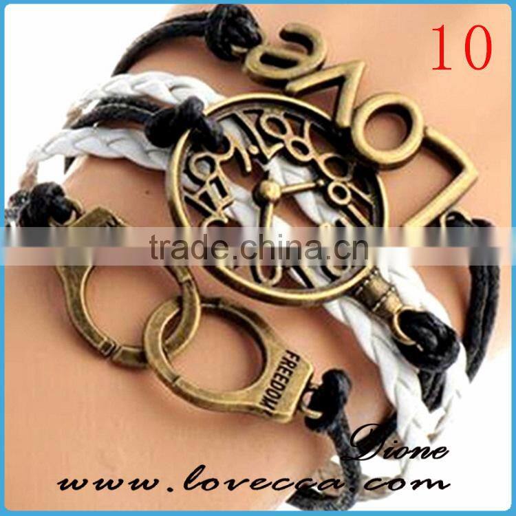Cheap price on alibaba wholesale braided leather three layers anchor leather bracelet