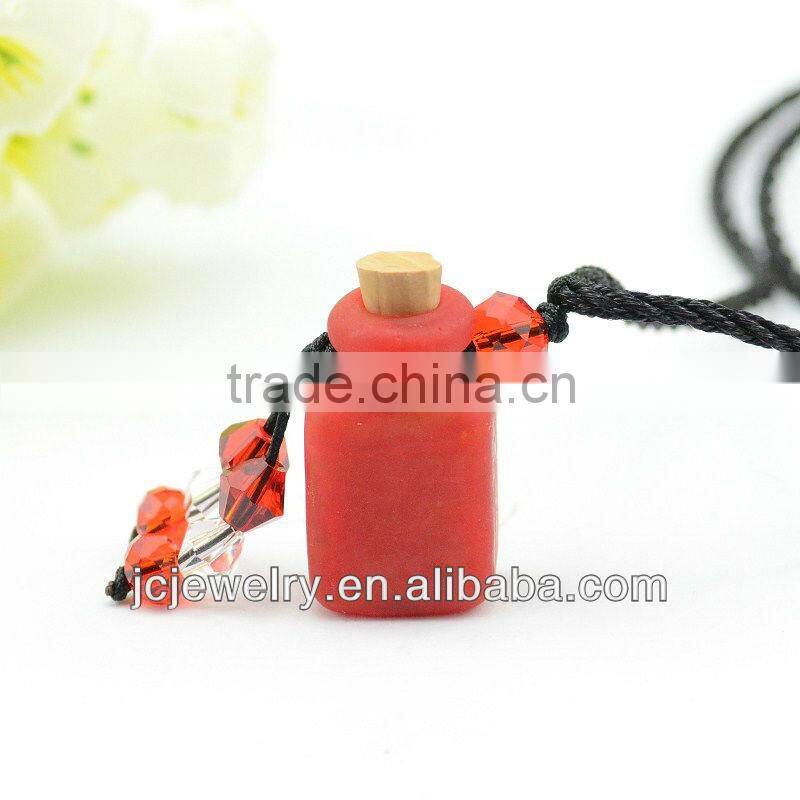 2013 new pink ground glass pendant, mini glass gift bottle pendant , making wish bottles necklace