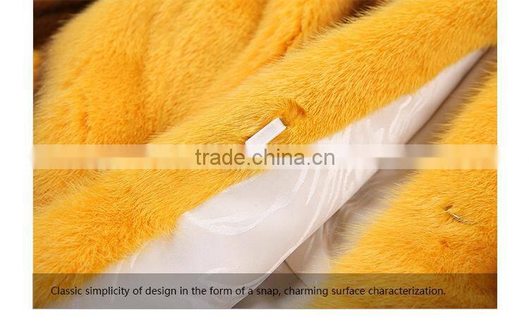 hot sale yellow cross mink coat with hood women warm fur coat for winter