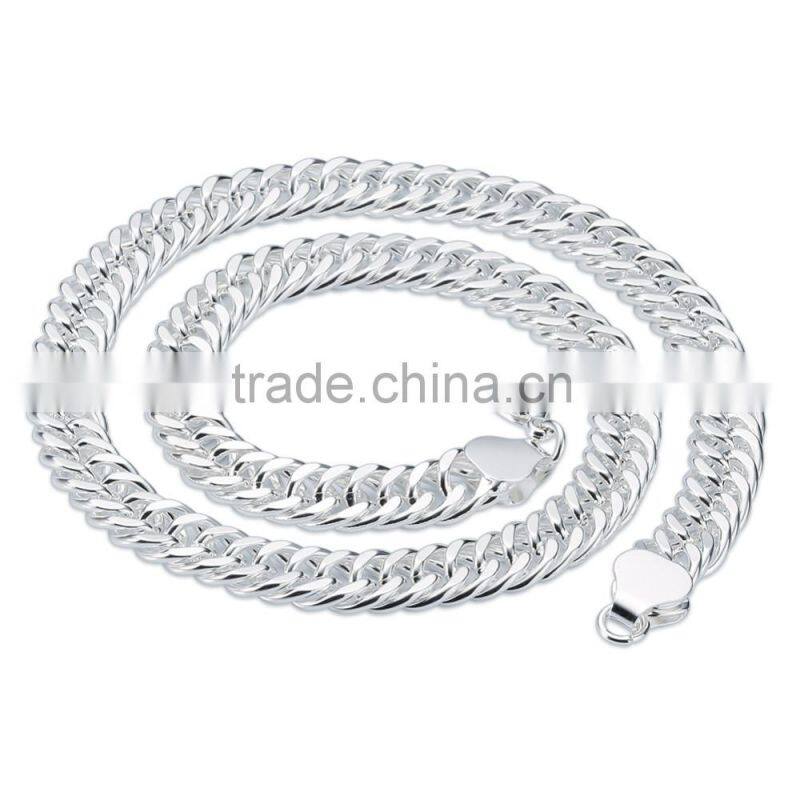 Alibaba High quality 6mm 8mm 10mm Men's Big chain 925 sterling silver necklace, curb silver necklace