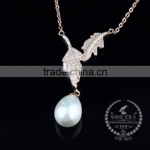 925 sterling silver spring leaf with pearl creative pendant necklace fashion women necklace jewelry 6360461