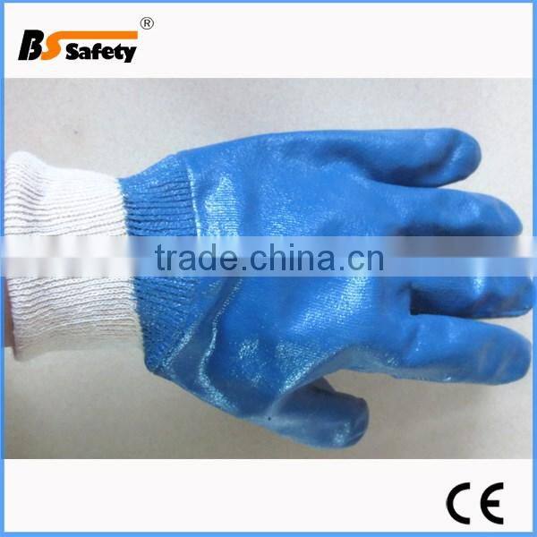 BSSAFETY Blue nitrile coated oil resistant industrial working gloves