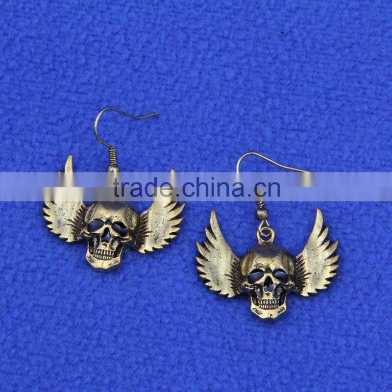 hiphop imitation jewelry halloween punk skull pendant earrings with wings Yiwu factory fashion imitation jewelry EAR1129