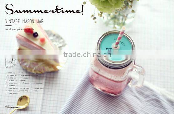 400ml Glass bottle mason jars with color painted wholesale with caps and straws