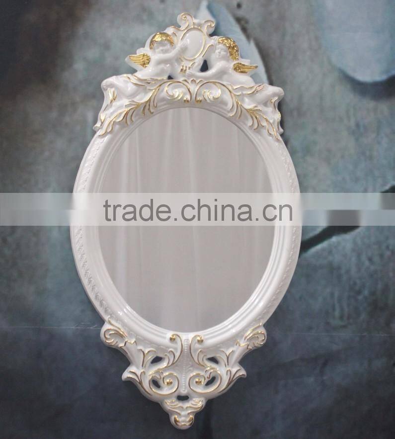 Home decoration exquisite angel carving oval wall mirror