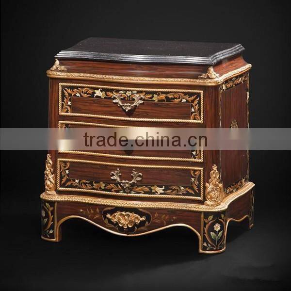 Exquisite Wooden Four Posted King Size Bed, Hand Painting Four-Poster Bed With Night Stand, Wood Carved Bedroom Furniture