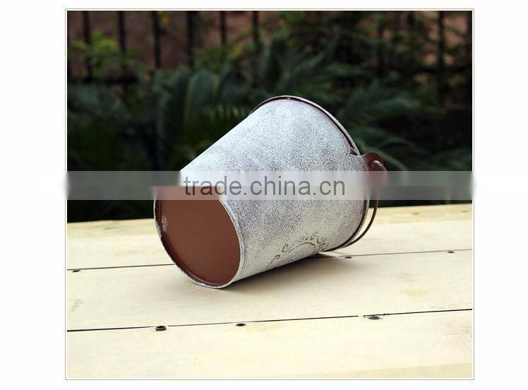 guangxi factory hot sale living room decoration metal galvanized embossed flower vase with handle