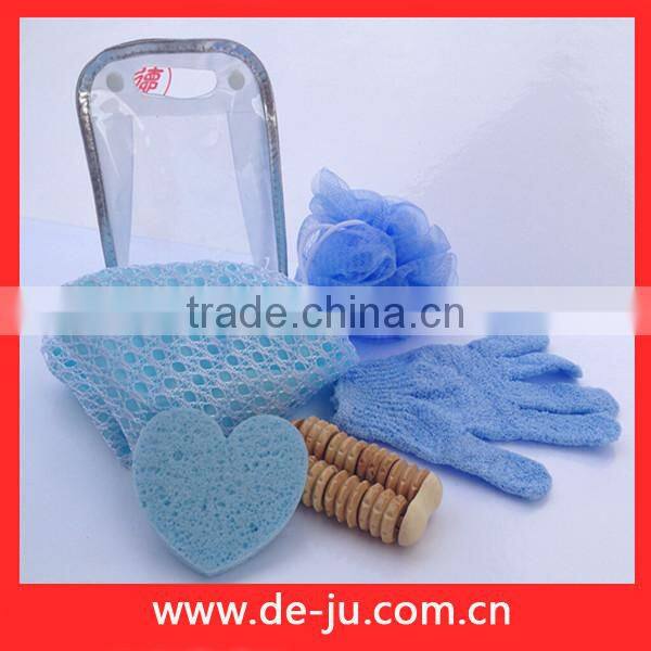 Mesh Flower Pink Sponge Soap Flower Blue Adult Bath Set