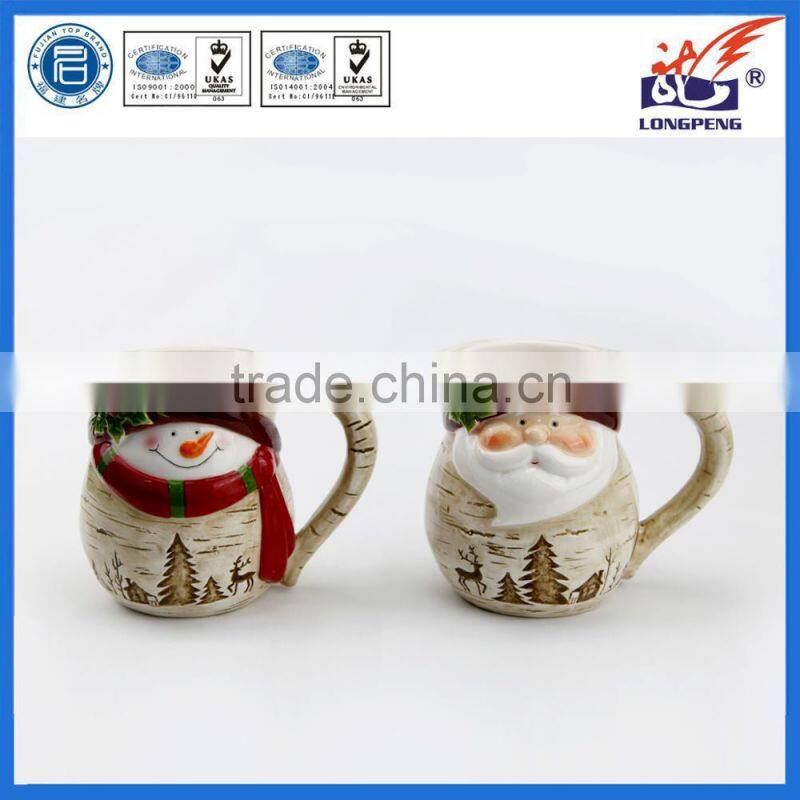 Holiday Santa and Snowman Ceramic Christmas Pitcher