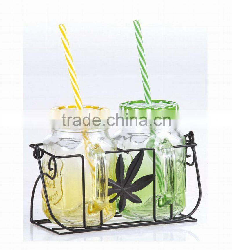 500ml 16oz mason jar with handle and straw