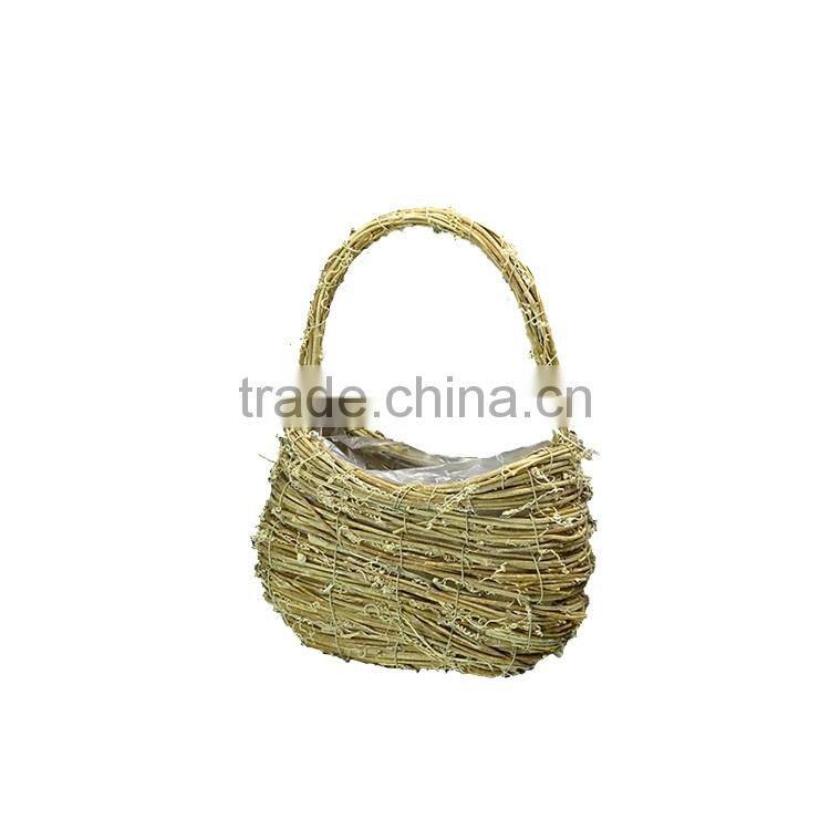 Mini Nature Rattan Basket Garden Planter by Hand-made