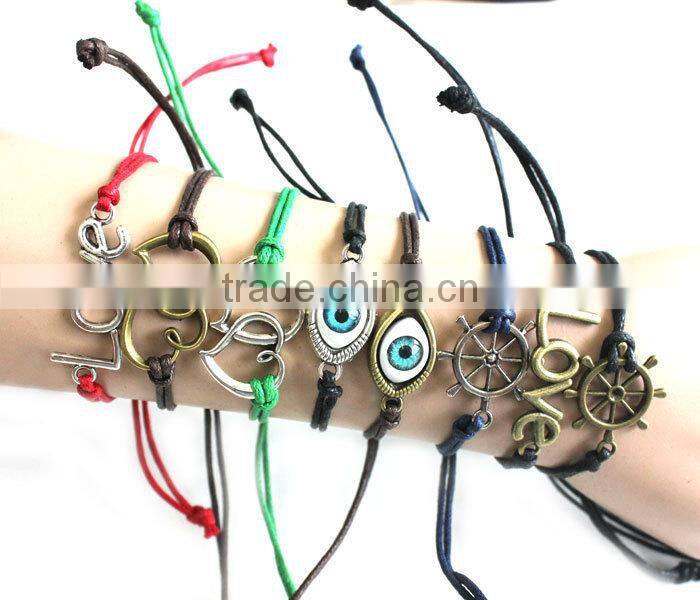 vintage love letter heart evil eye rudder charms bracelet adjustable customized charm wax cord bracelet