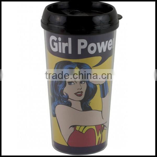 Wonder Woman Girl Power 16 Oz Travel Coffee Mug Cup Plastic Tumbler,custom plastic travel coffee Mug plastic cups for sale maker
