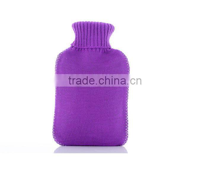 2000ml knitted hot water bottle with cover purple with Sapporo edge