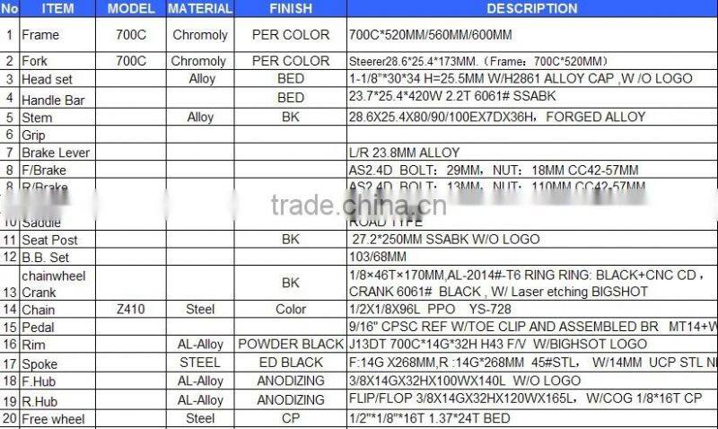 700C chromoly fixed gear bike