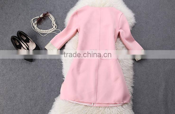 New Women single-breasted pink lady straight fashion coat design long trench