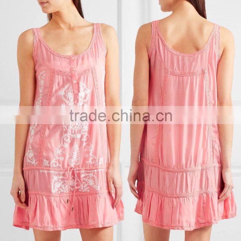 Pretty Boho Crochet-Trimmed Mexican Embroidered Semi-sheer Voile Beach Mini Dress Names Of Girls Dresses HSD5890