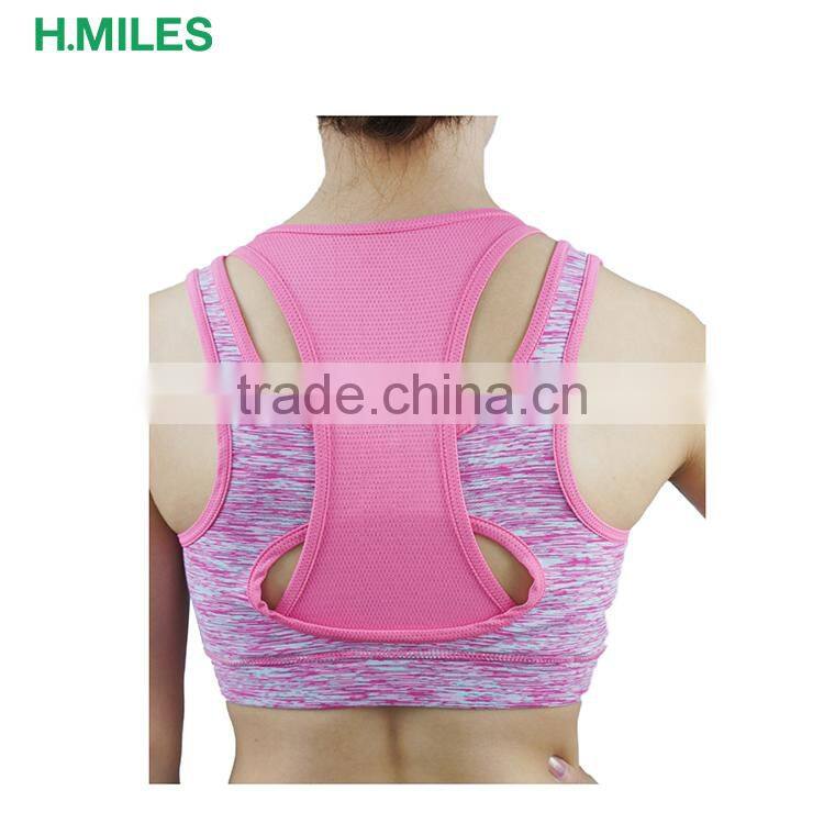 2017 Hot Sale front zip two layers pink fitness top sports bra