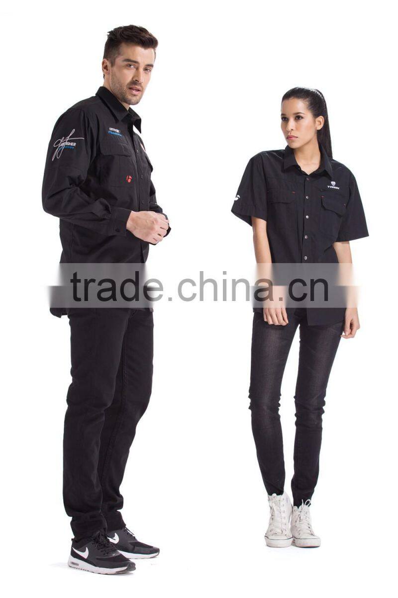 Wholesale mens black short sleeve cotton new model shirt with embroidery logo