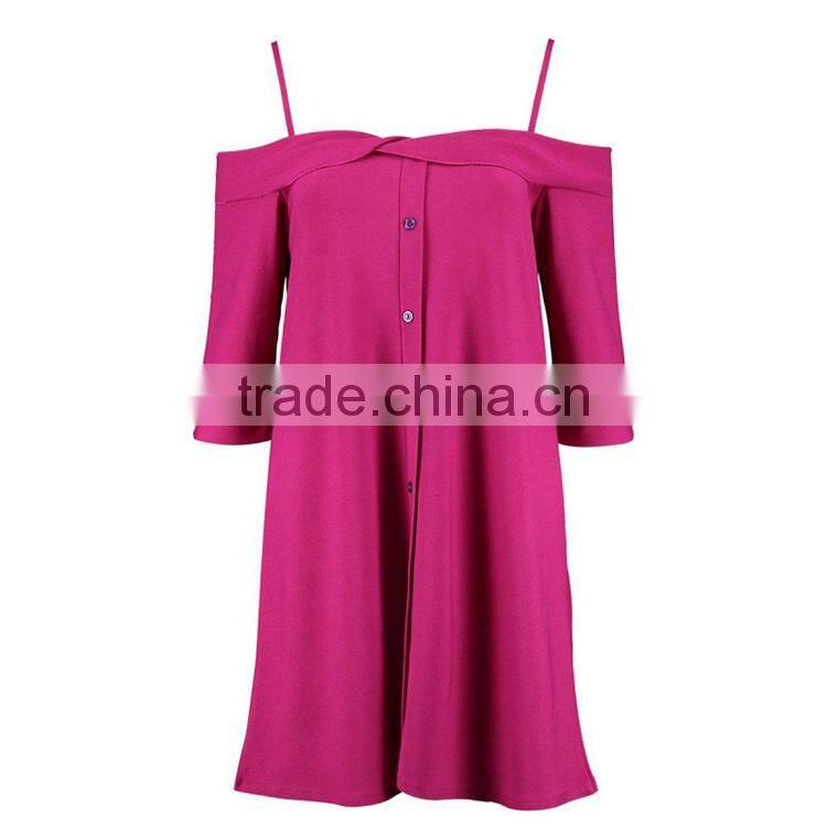 HAODUOYI Fashion Soild Spaghtti Strap Women Dress Off Shoulder Backless Three Quarter Sleeve Lady Mini Dress for Wholesale