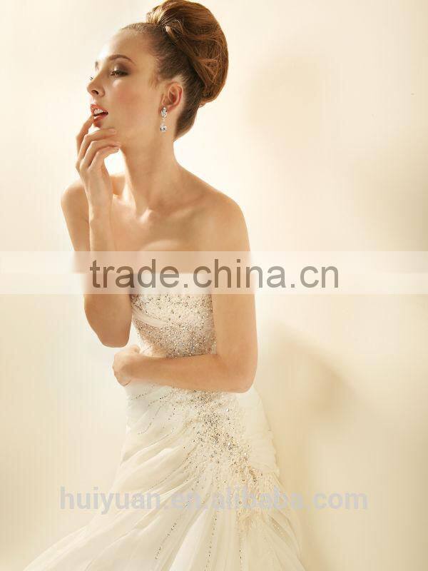 white satin beaded mermaid strapless wholesale bridal gowns