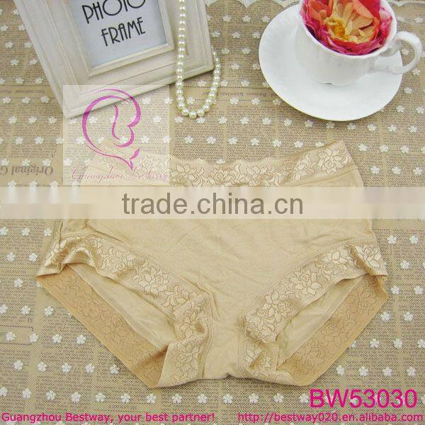 Ladies sexy high cut panties bamboo fabric solid color knicker panties with floral side