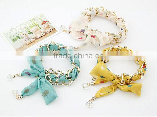 fabric cloth Bracelet with gold charm, silk cloth Bracelet with evil eye bead charm new design fabric bracelet