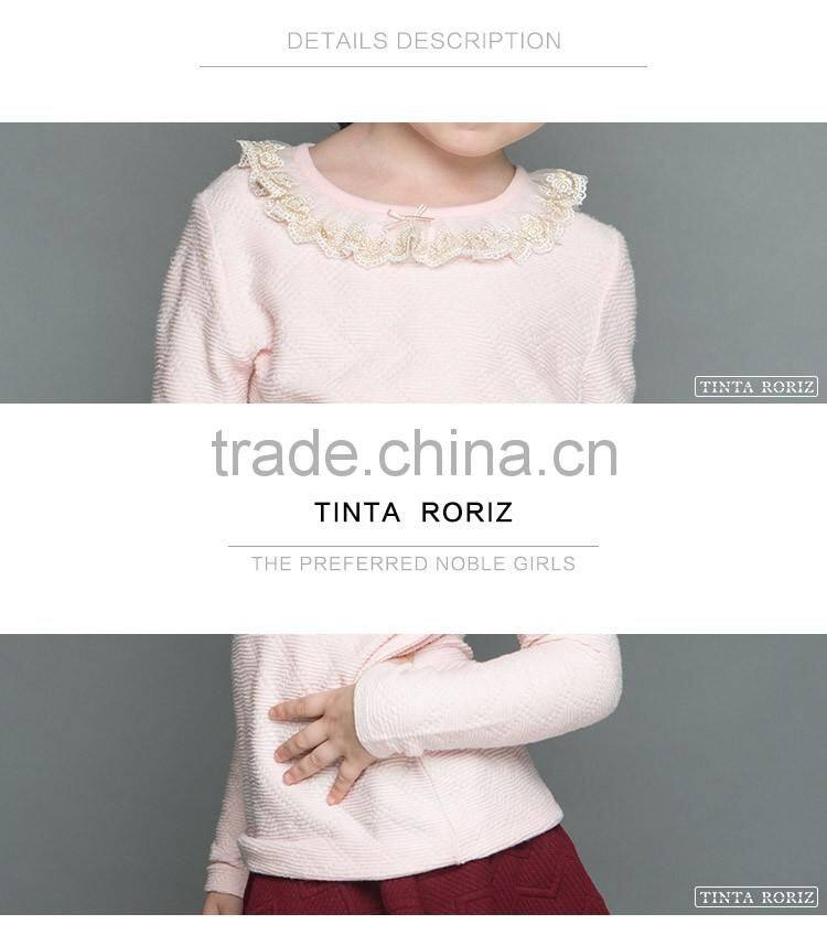 2017 Spring Girls t Shirt With Lace O-neck Children Clothing Long Sleeve Pullover t Shirt
