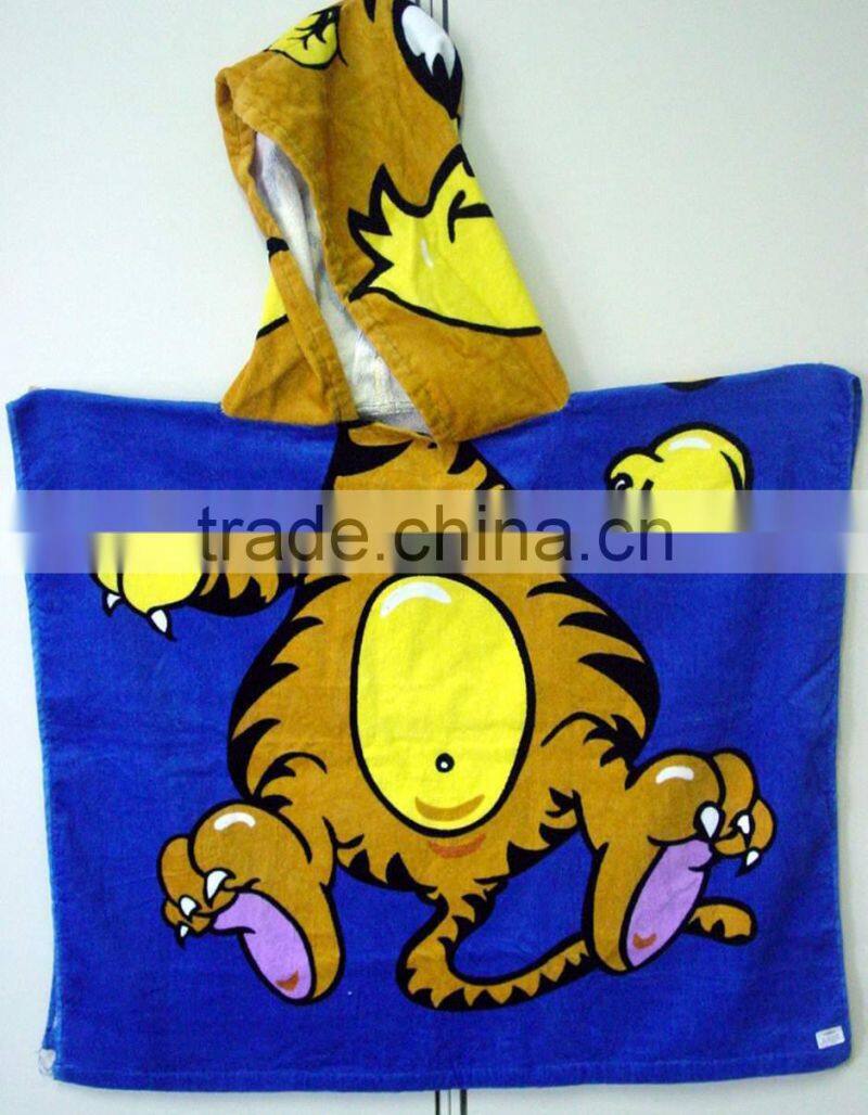 Velour reactive printing poncho towel for kids