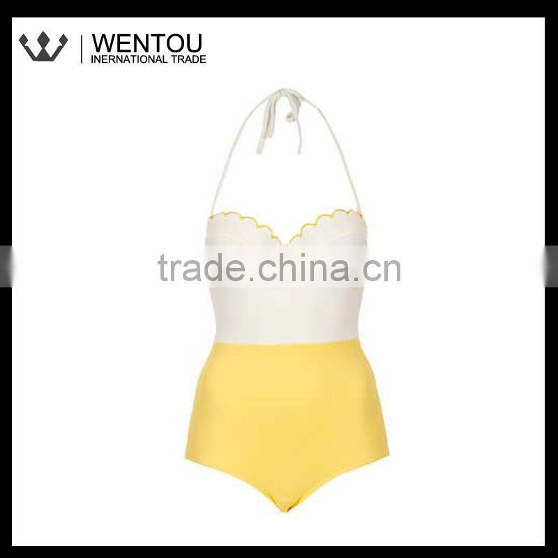 New Design Double Scallop Trim Swimsuit