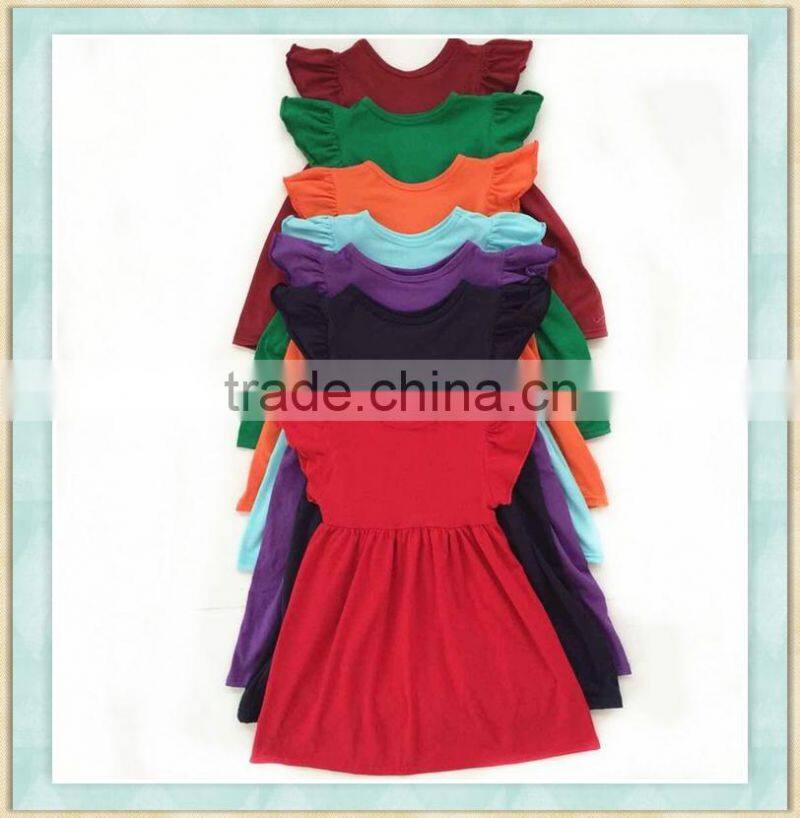 kids clothes girls dresses pure colour litter baby flutter sleeve short dress wholesale clothing