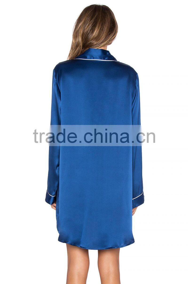 2017 fahsion style Women's Summer Sexy Silk Satin ladies long sleeve night shirts Pajamas nightgown wholesale