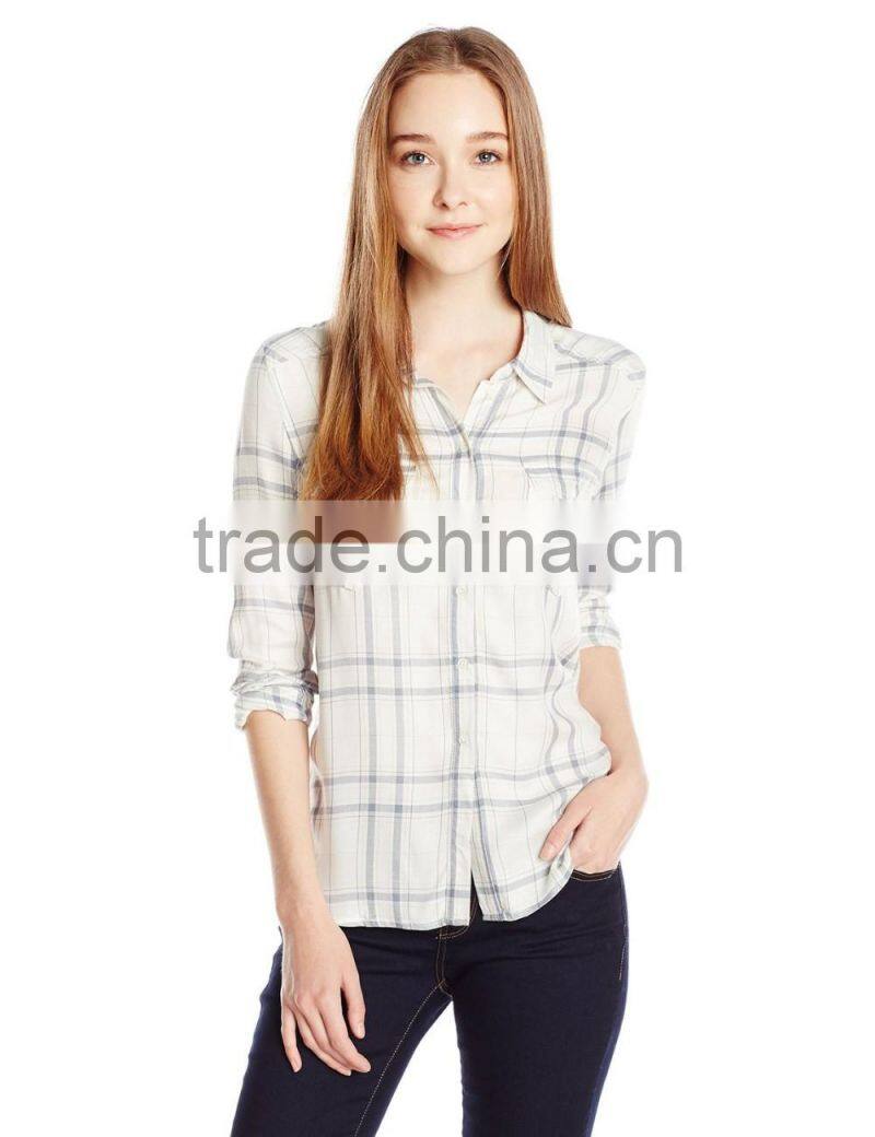 off white plaid check long sleeve shirt/blouse