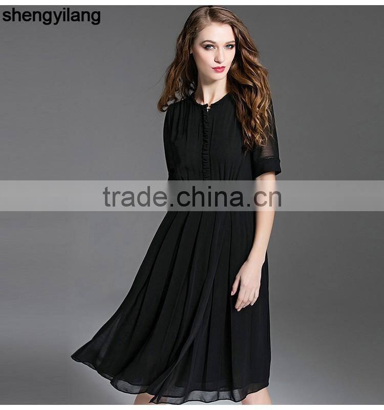 half sleeve black chiffon long dress
