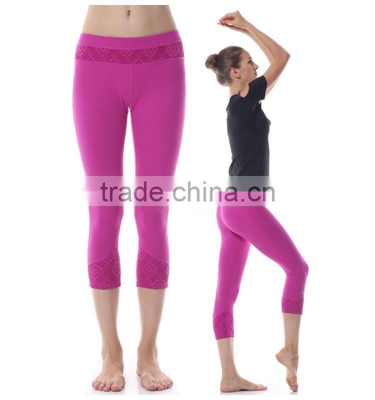Wholesale fitness women cropped lace yoga pants in guangzhou