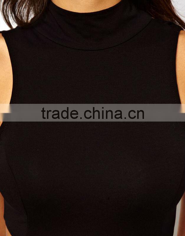 Midi Bodycon Dress With Polo Neck and Back Detail