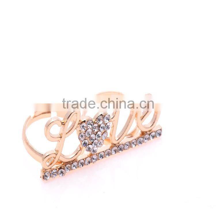 Gold-plated Rhinestone letters Love double finger Spiral Rings