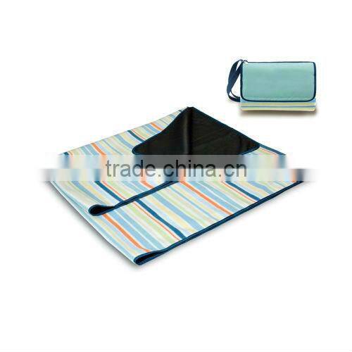 stripe printed blue mat used on beach 2013