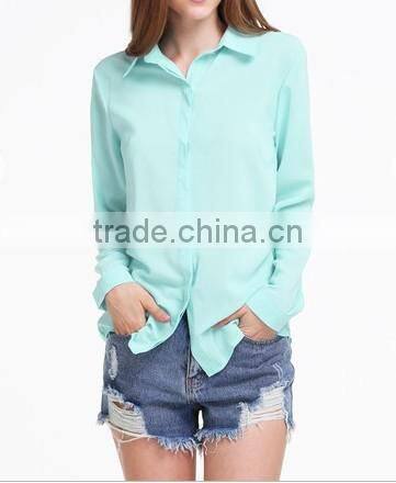 OEM ladies chiffon long sleeve blouse latest fashion design