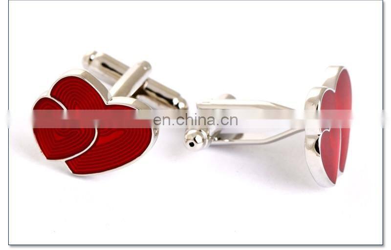 Double Red Heart Fingerprint Men Shirt Wedding Cufflinks