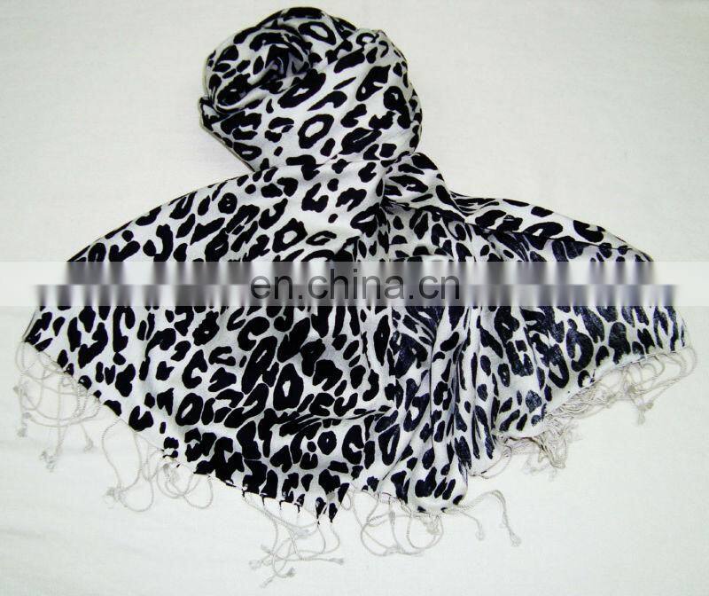 silk pashmina wool shawls with leopard print shawl