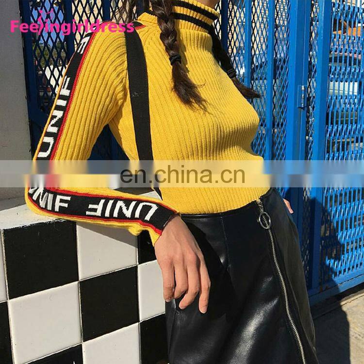 Elasticity fashion long sleeve High neck knit Pullover Turtleneck women sweater