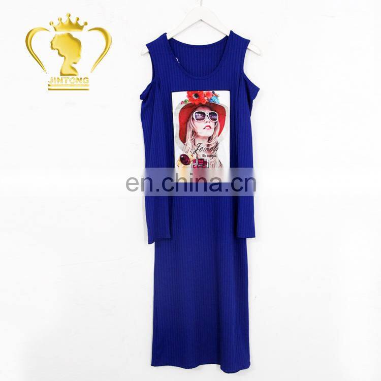 Support OEM & ODM 2017 new fashion pattern 3/4 sleeve woman long casual ladies off-shoulder dress